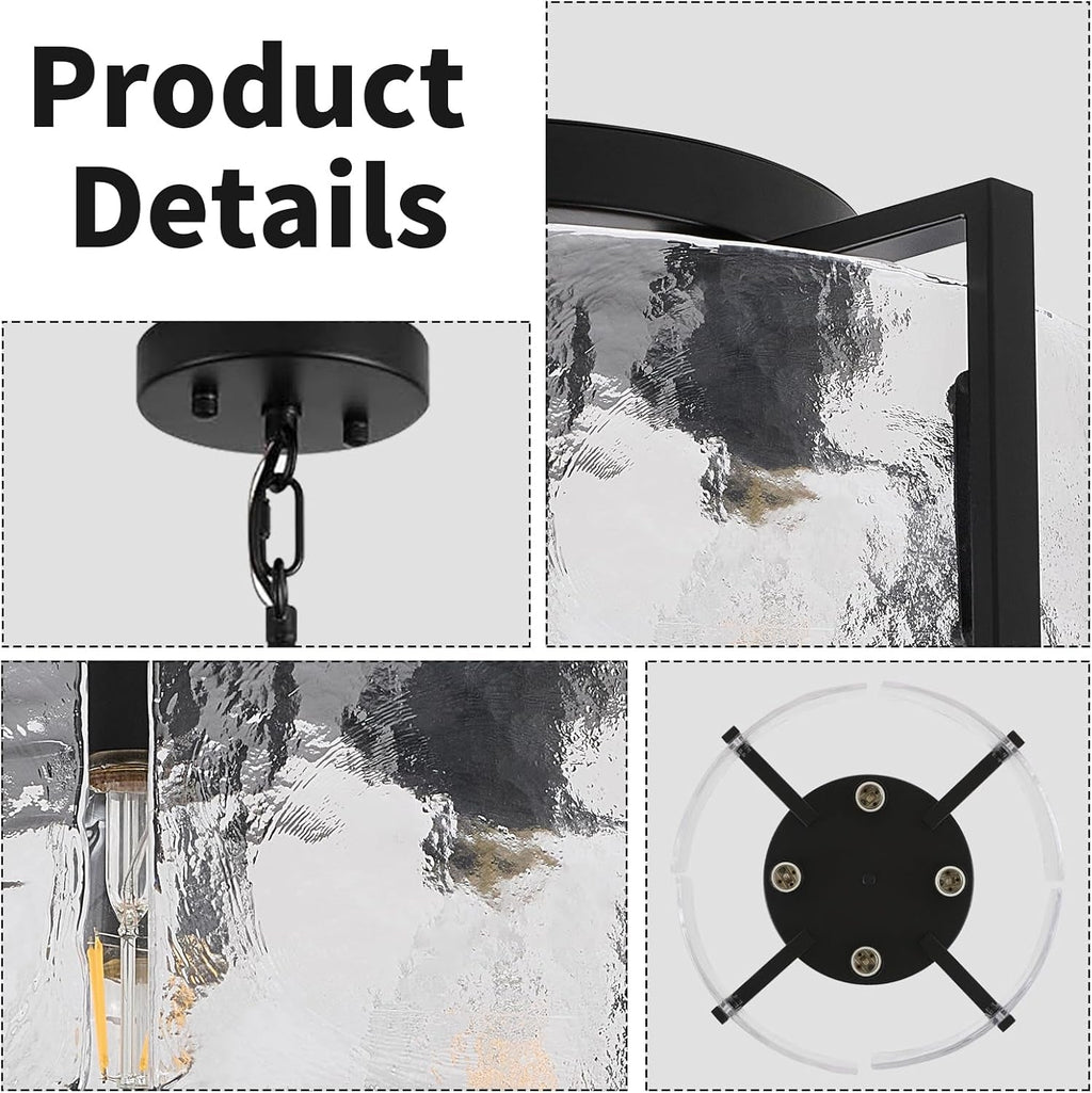 Black Glass Drum Chandelier Dining Room Four Light Modern-2