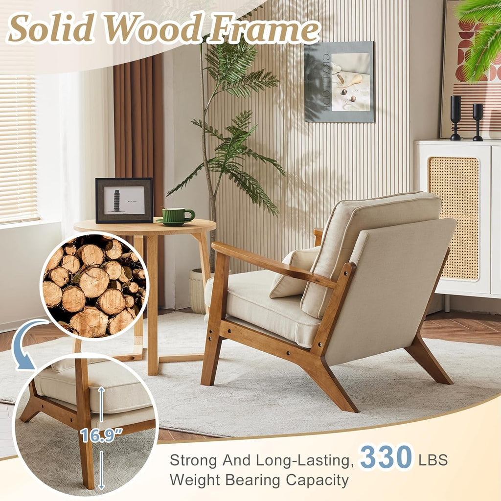Beige Linen Upholstered Armchair SetOf2 Mid Century-3