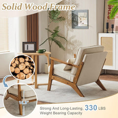 Beige Linen Upholstered Armchair SetOf2 Mid Century-3