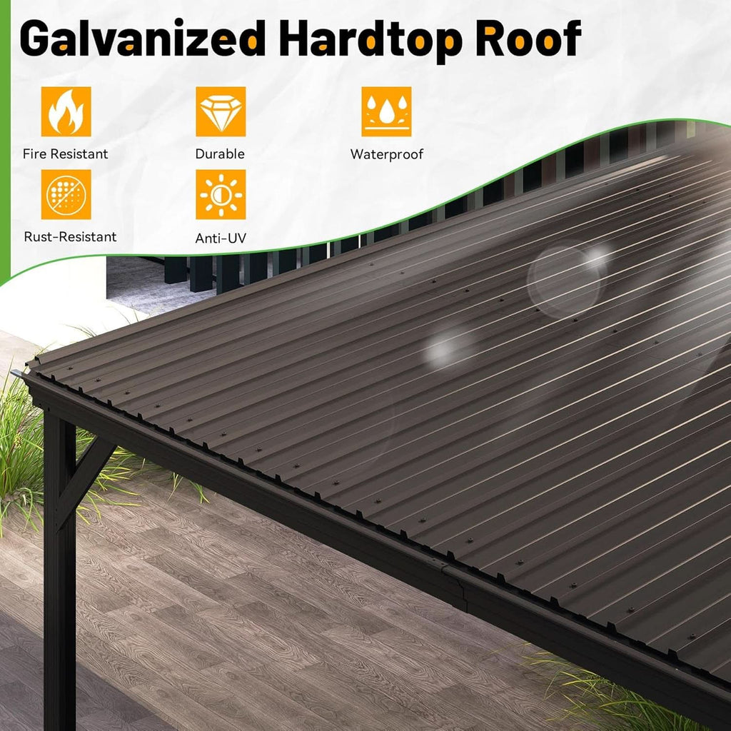 12x20 Ft Lean-To Gazebo Wall-Mounted Hardtop Brown-1