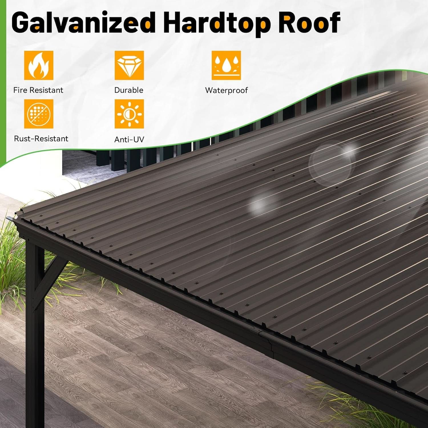 12x20 Ft Lean-To Gazebo Wall-Mounted Hardtop Brown-1