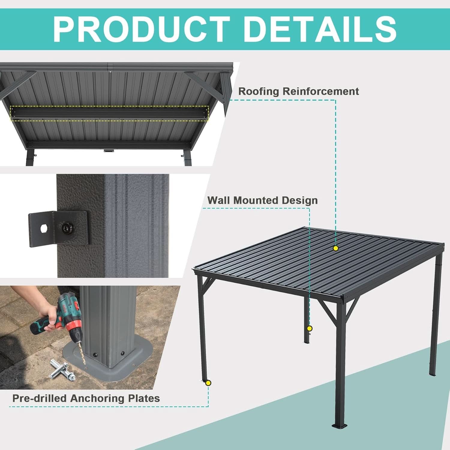 10x10 Lean To Gazebo Featuring Hardtop Galvanized Roof-3