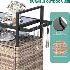 Large Outdoor Kitchen Rolling Cart With Black Glass Top-3