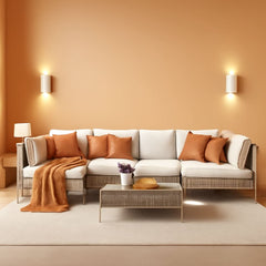 7 Piece Wicker Patio Set Water Resistant Cushions Beige-1