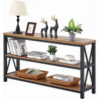 Rustic Wood Console Table With Three Shelves Metal Frame-0