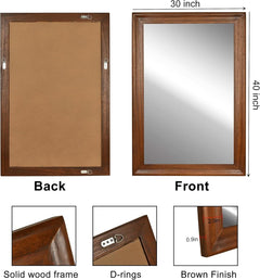 Rectangular Farmhouse Wood Bathroom Mirror 30x40 Brown-2