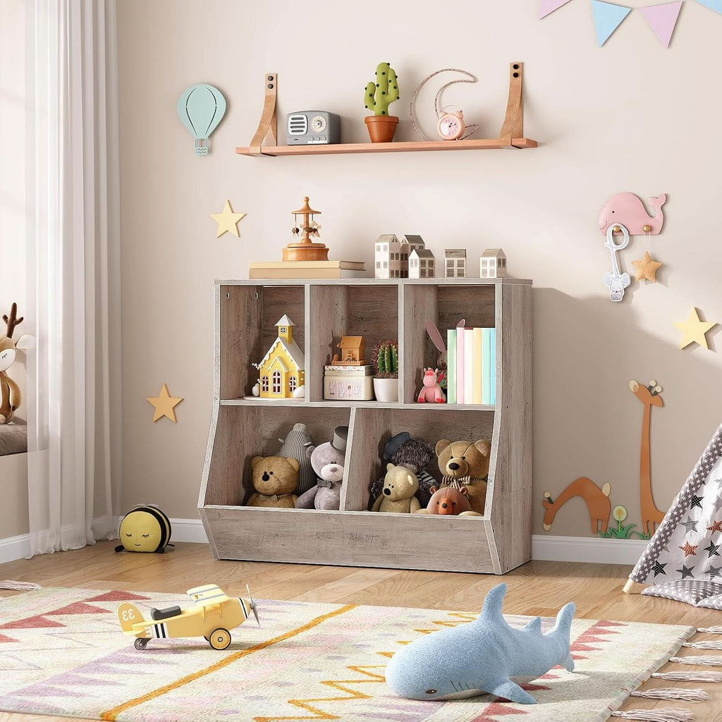 Kids Bookshelf Toy Storage Cabinet 35 Inch Long Greige-1