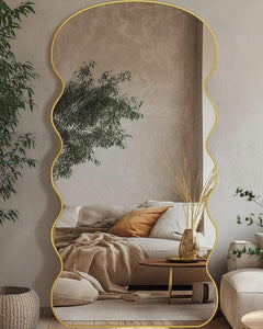 Wavy FullL ength Floor Standing Mirror Gold 76x34 Inches-1