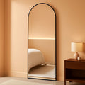 Black 76x34 Inch Arched Full Length Floor Mirror with Aluminum Frame-0