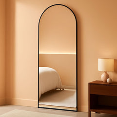 Black 76x34 Inch Arched Full Length Floor Mirror with Aluminum Frame-0