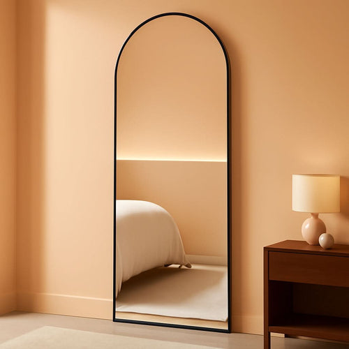 Black 76x34 Inch Arched Full Length Floor Mirror with Aluminum Frame-0