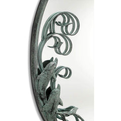 Dolphin Trio Wall Mirror Cast Iron Verdigris Finish 26 Inch-1