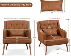 Two Brown Leatherette Mid Century Accent Chairs Set-0