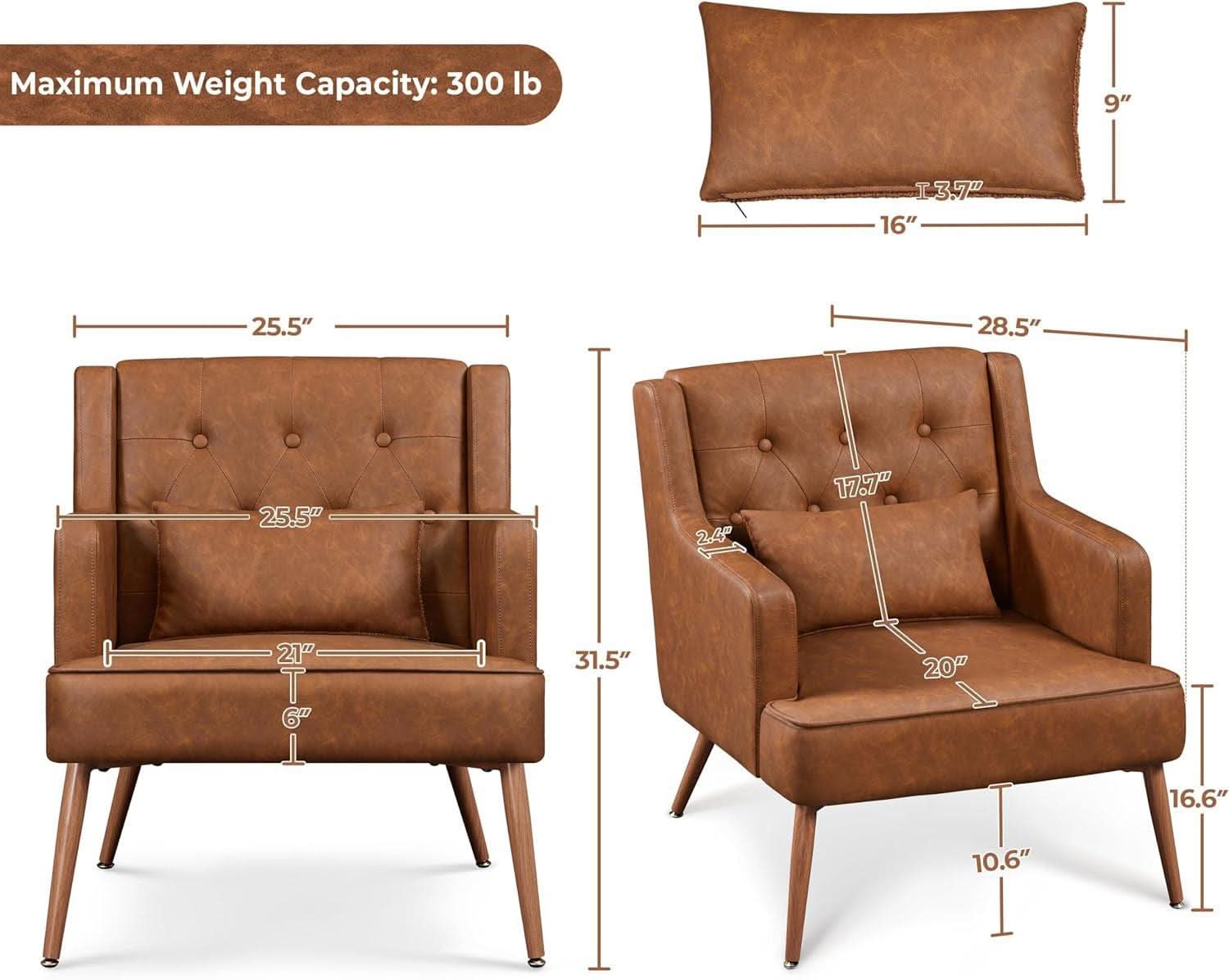 Two Brown Leatherette Mid Century Accent Chairs Set-0