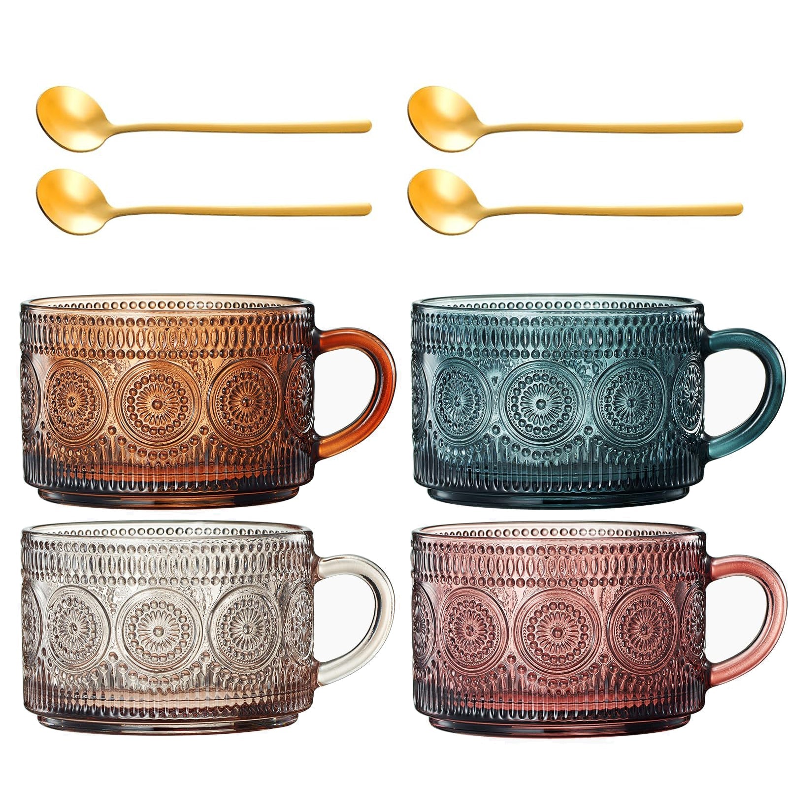 Colored Vintage Coffee Mug Set | Set of 4 | 15oz (Muted)-0