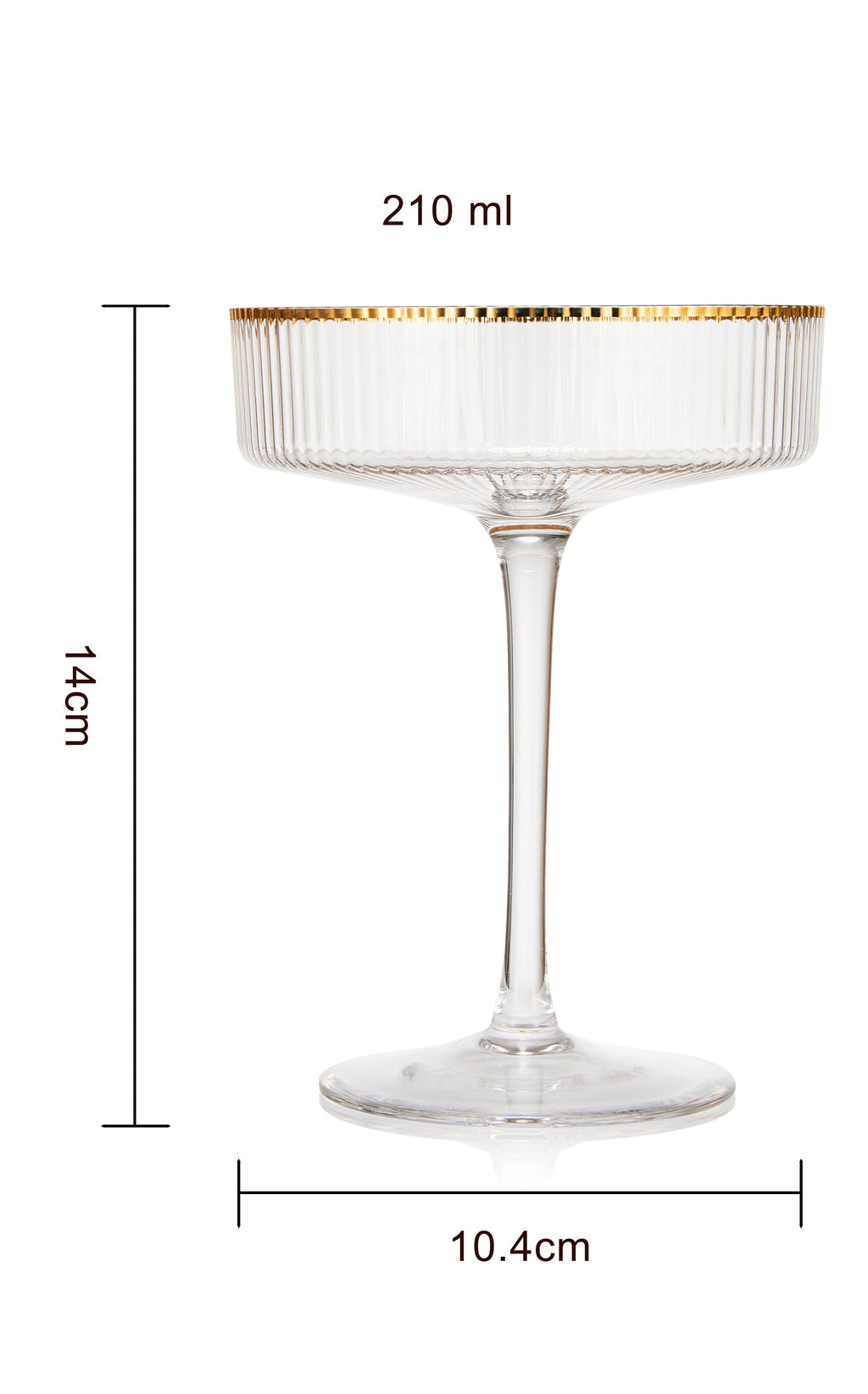 Ribbed Coupe Cocktail Glasses With Gold Rim 8 oz | Set of 2-3