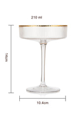 Ribbed Coupe Cocktail Glasses With Gold Rim 8 oz | Set of 2-3