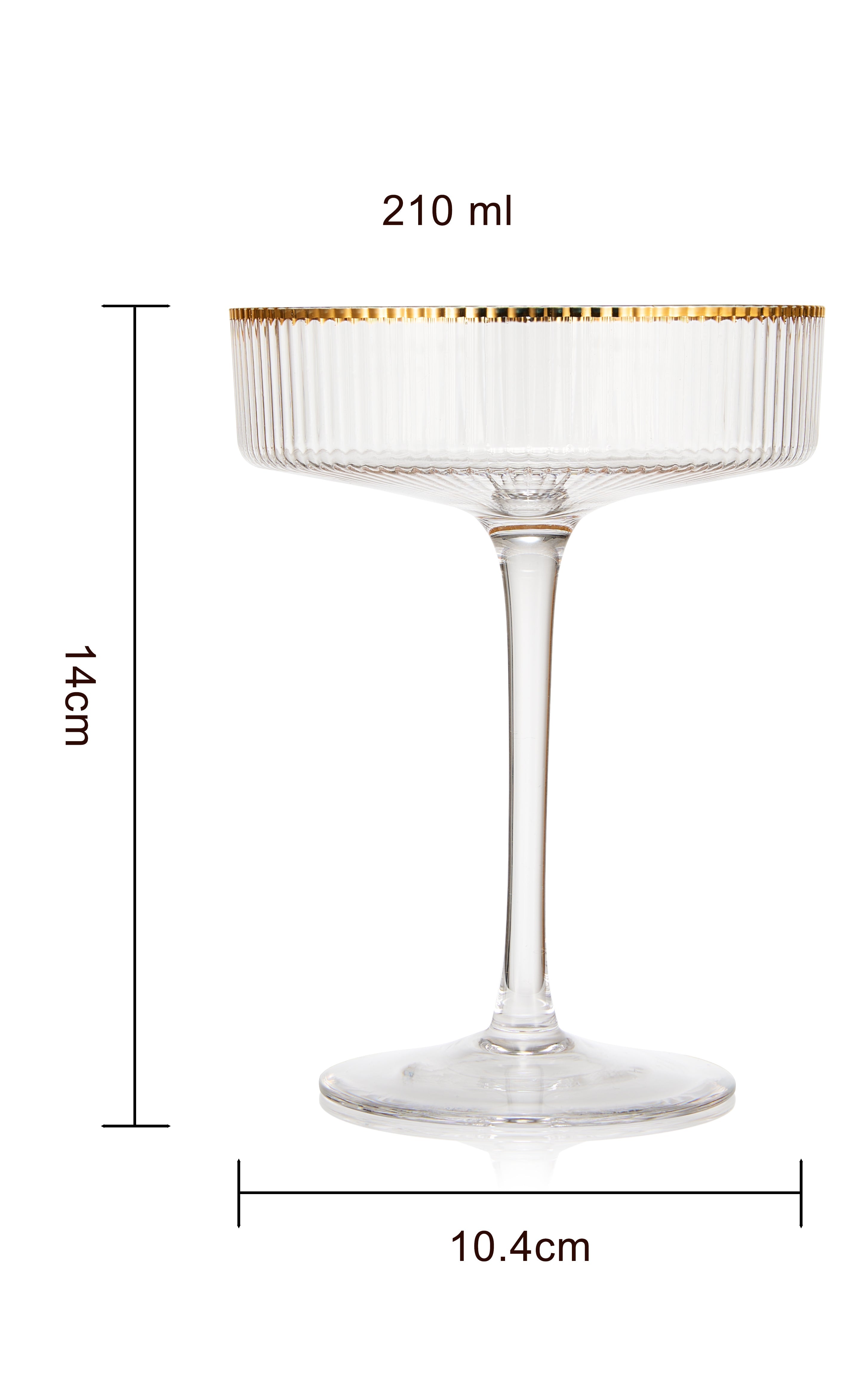 Ribbed Coupe Cocktail Glasses With Gold Rim 8 oz | Set of 2-3