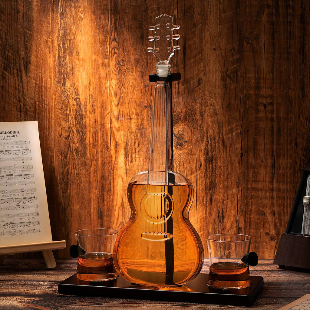 Guitar Whiskey & Wine Decanter & Mahogany Base - 1000 ML-1