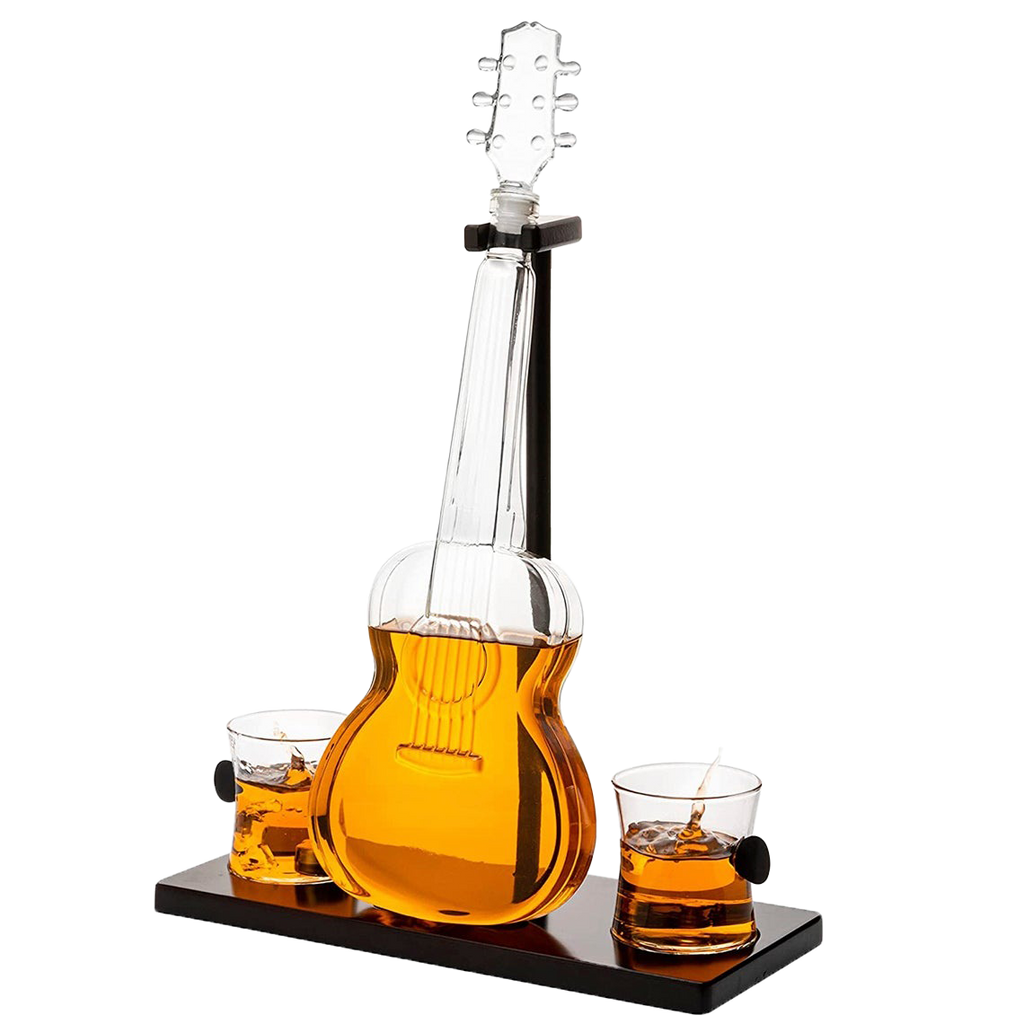 Guitar Whiskey & Wine Decanter & Mahogany Base - 1000 ML-0