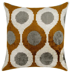 Handmade Velvet Throw Pillow with Mustard and Grey Geometric Design - High-Quality 20x20 Inch Decorative Accent with Premium Down Feather Insert