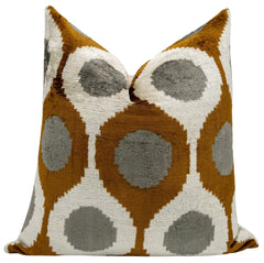 Handmade Velvet Throw Pillow with Mustard and Grey Geometric Design - High-Quality 20x20 Inch Decorative Accent with Premium Down Feather Insert