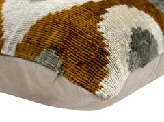 Handmade Velvet Throw Pillow with Mustard and Grey Geometric Design - High-Quality 20x20 Inch Decorative Accent with Premium Down Feather Insert