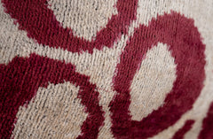 Handmade Velvet Throw Pillow with Red and Beige Geometric Design - High-Quality 20x20 Inch Decorative Accent with Premium Down Feather Insert