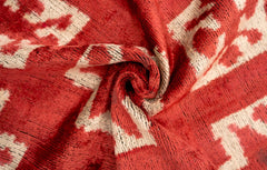 Handmade Velvet Throw Pillow with Red and Cream Geometric Star Design - High-Quality 20x20 Inch Decorative Accent with Premium Down Feather Insert
