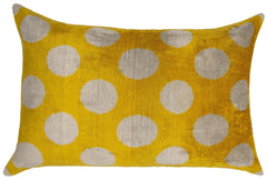 Handmade Yellow Polka Dot Throw Pillow - 16x24 inch, Vegetable Dyed with Premium Down Feather Insert