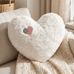 DaDa Bedding Collection Handmade in USA Faux Fur and Sherpa Heart Pillow - Cozy & Decorative Cushion with USA Flag Design - Made in USA - Perfect for Home Decor & Patriotic 4th of July Decor-3