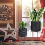 Set of 2 12"&18" H Tall Metal Flower Pot With Stand (Black)-1