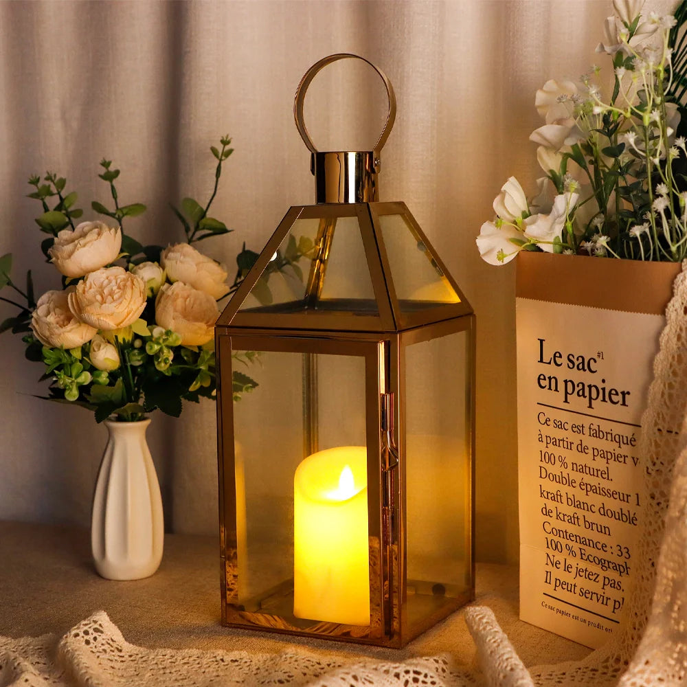 16" H Stainless Steel Candle Lanterns (Gold)-3