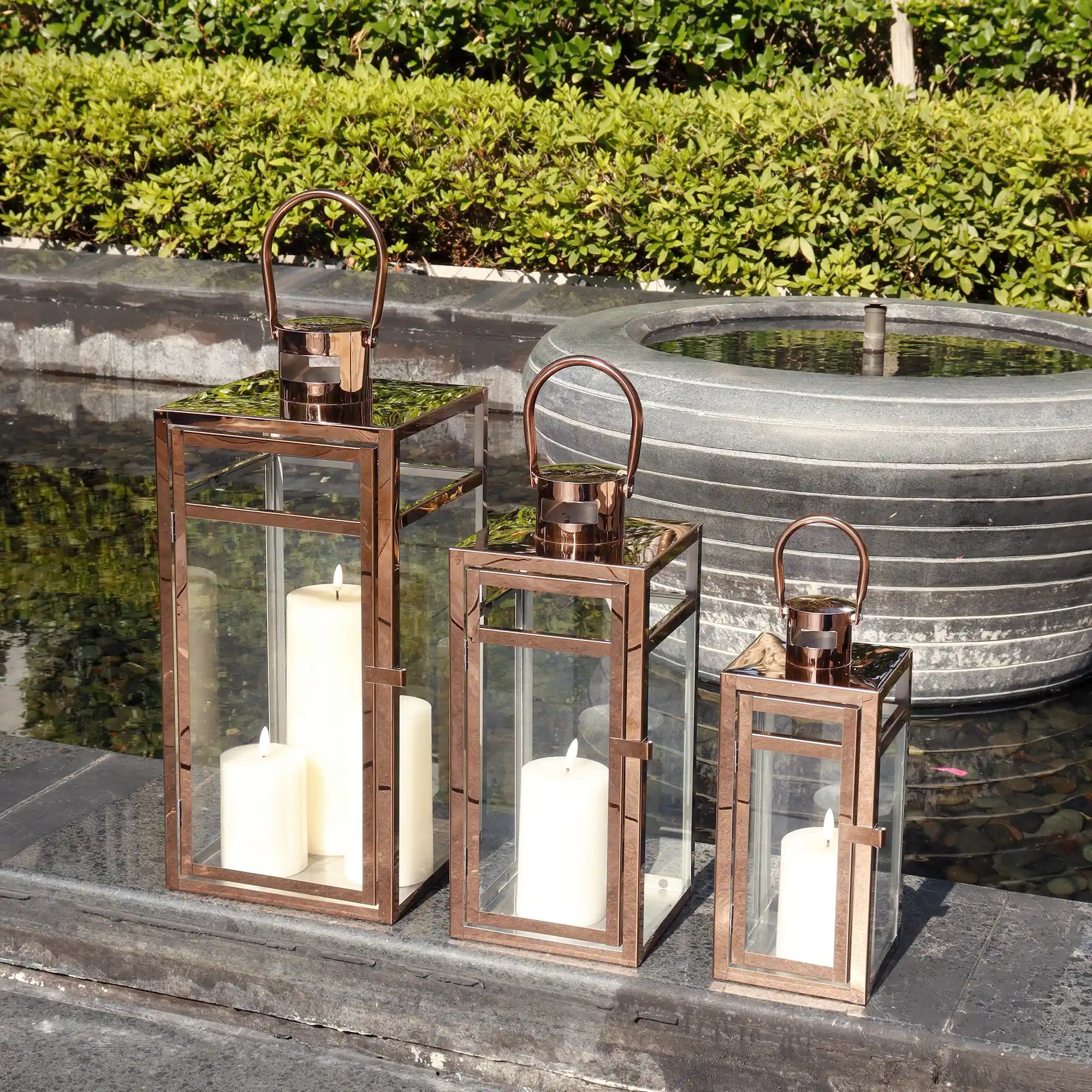 Set of 3 Stainless Steel Lantern  (12/15/19'') -Rose Gold-4