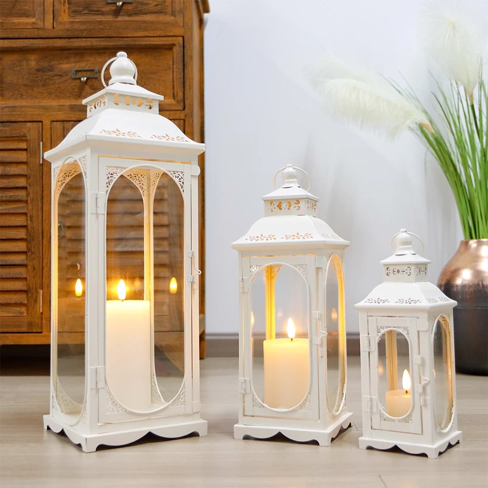 Set of 3  10/14/19.5''H Candle Lanterns (Cream White)-4