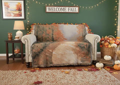 Autumn Authentic Tapestry Throw Blanket - Decorative Orange Fall Leaves Forest Woven Stitched Design - 50" x 60"-4