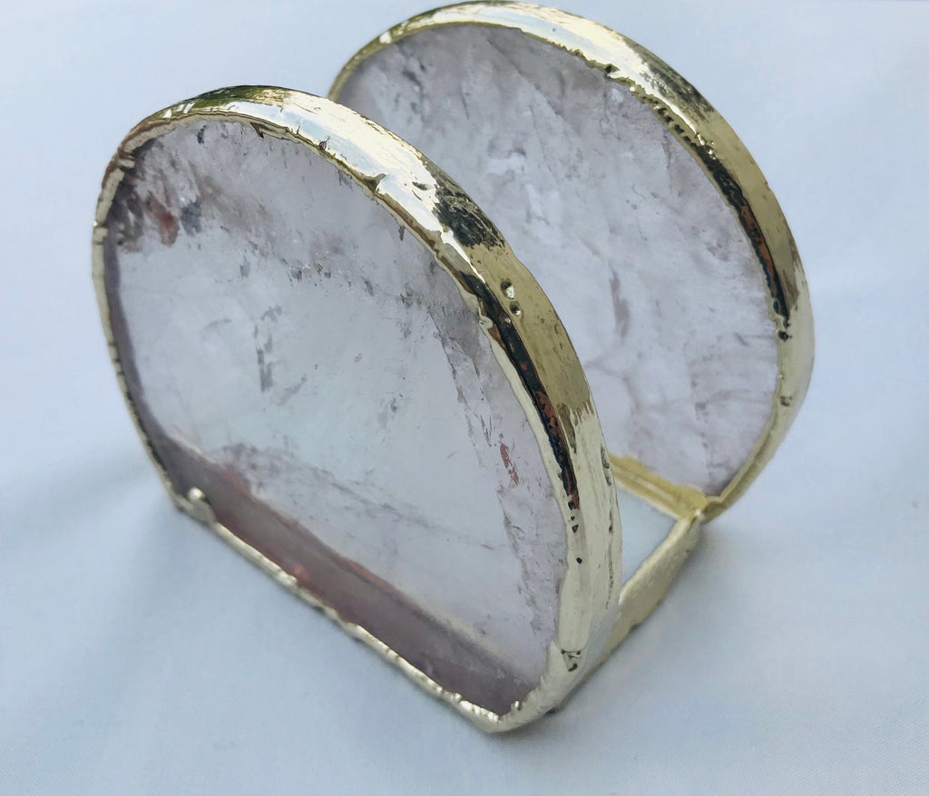 Hand Rounded Clear Quartz Agate Napkin Holder/Natural Stone Napkin Holder/Paper Napkin Holder/Desk Napkin Holder/Picnic Holder-1