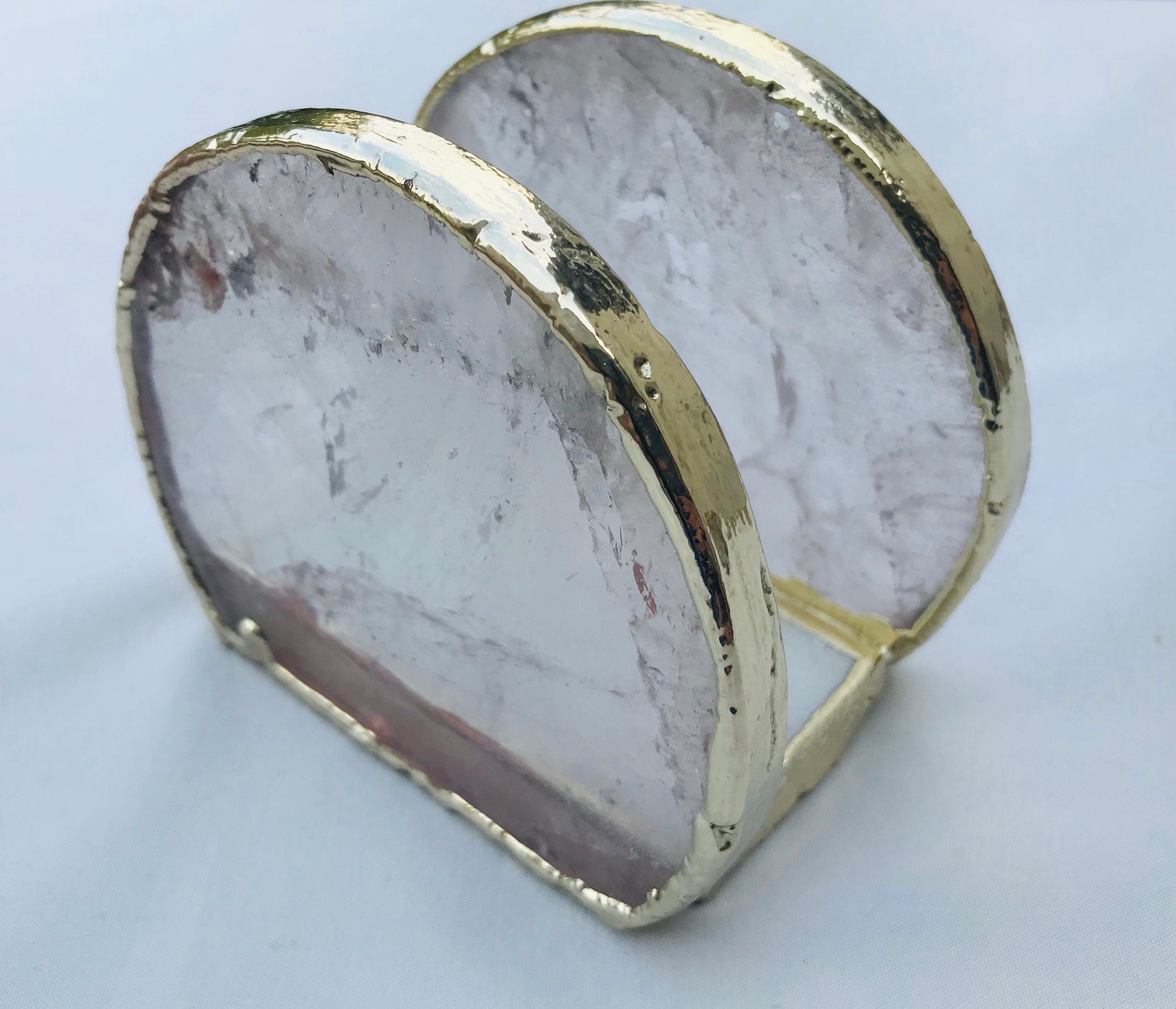 Hand Rounded Clear Quartz Agate Napkin Holder/Natural Stone Napkin Holder/Paper Napkin Holder/Desk Napkin Holder/Picnic Holder-1