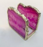 Pink Agate Napkin Holder/Natural Stone Napkin Holder/Paper Napkin Holder/Desk Napkin Holder/Picnic Holder-1