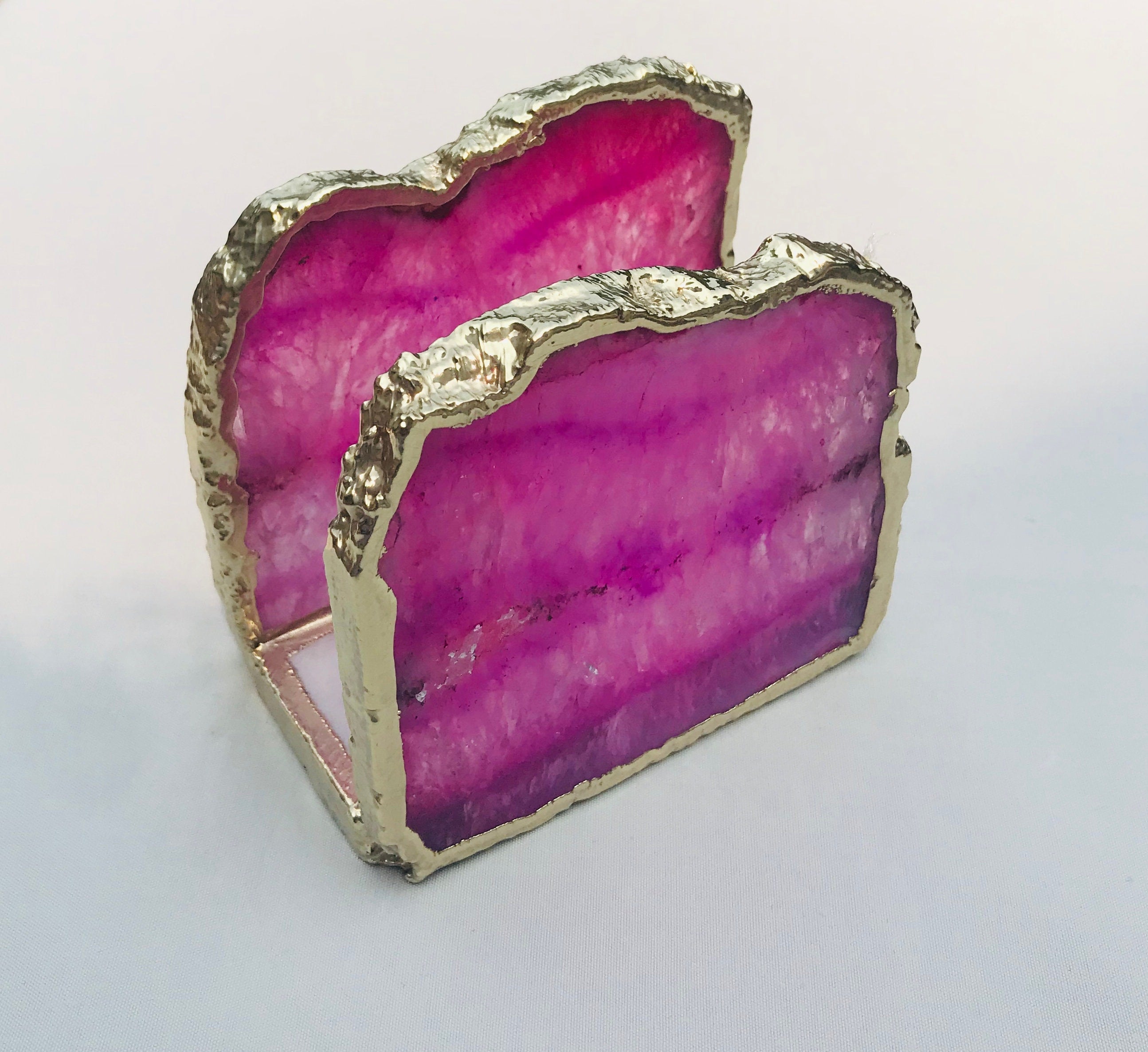 Pink Agate Napkin Holder/Natural Stone Napkin Holder/Paper Napkin Holder/Desk Napkin Holder/Picnic Holder-0
