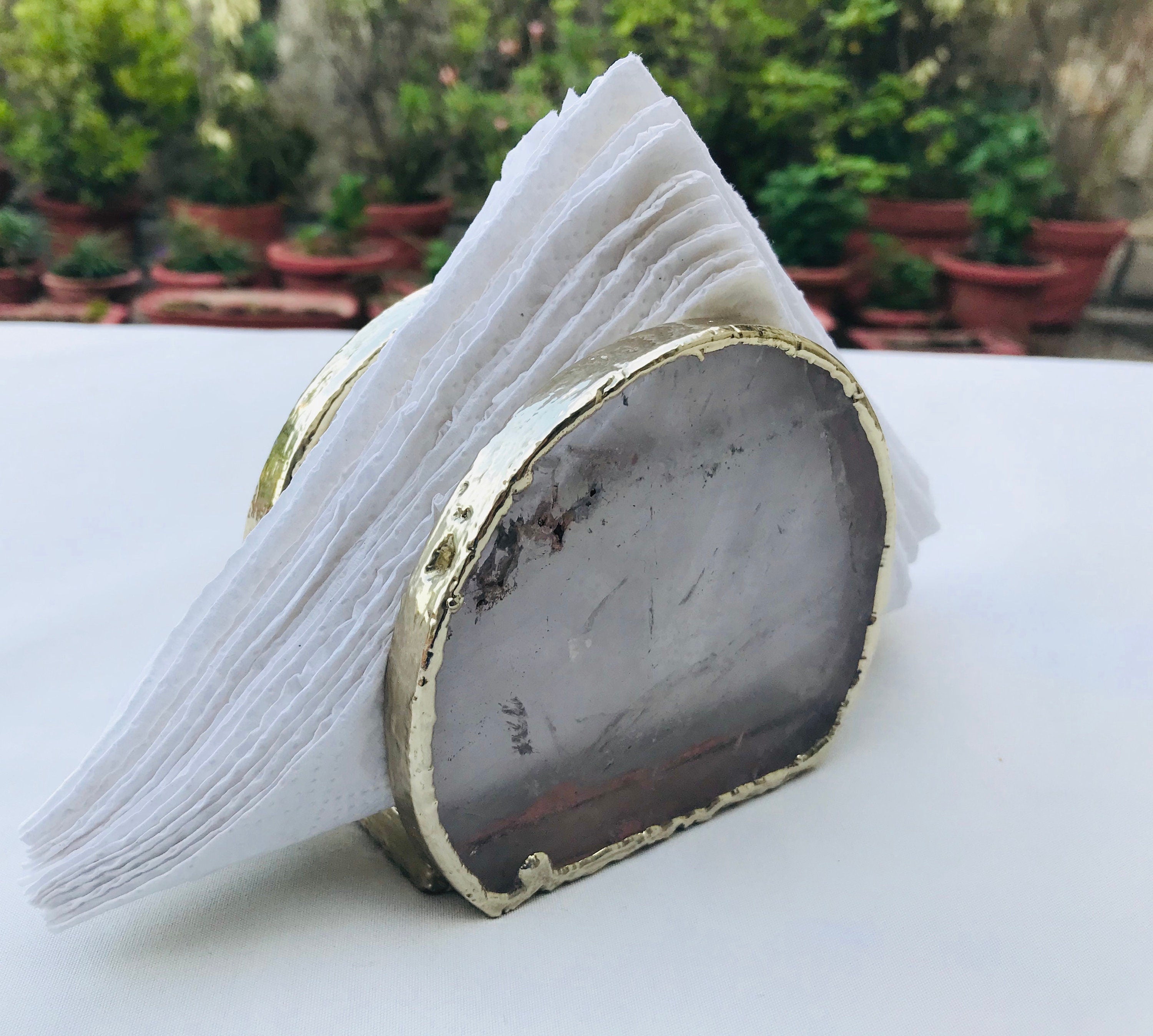Hand Rounded Clear Quartz Agate Napkin Holder/Natural Stone Napkin Holder/Paper Napkin Holder/Desk Napkin Holder/Picnic Holder-3