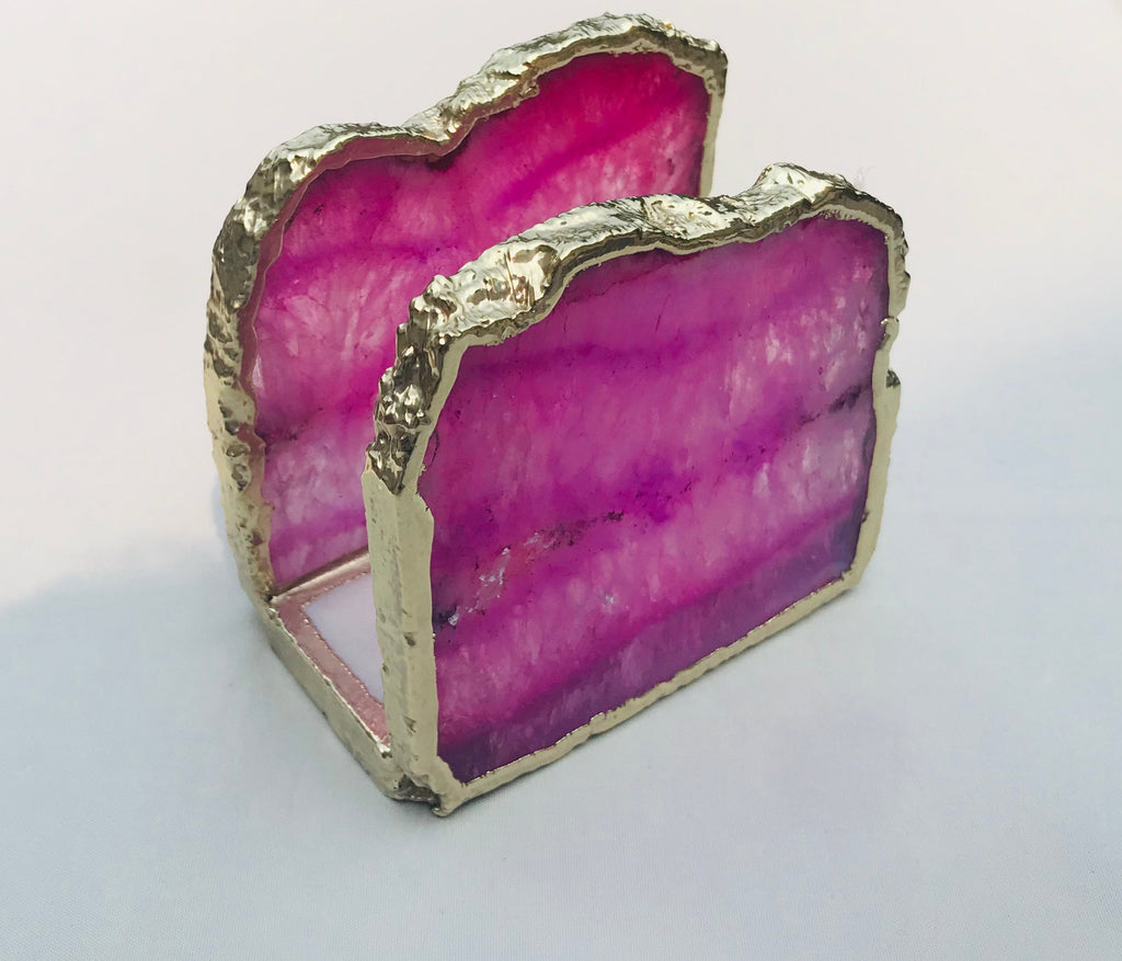 Pink Agate Napkin Holder/Natural Stone Napkin Holder/Paper Napkin Holder/Desk Napkin Holder/Picnic Holder-3