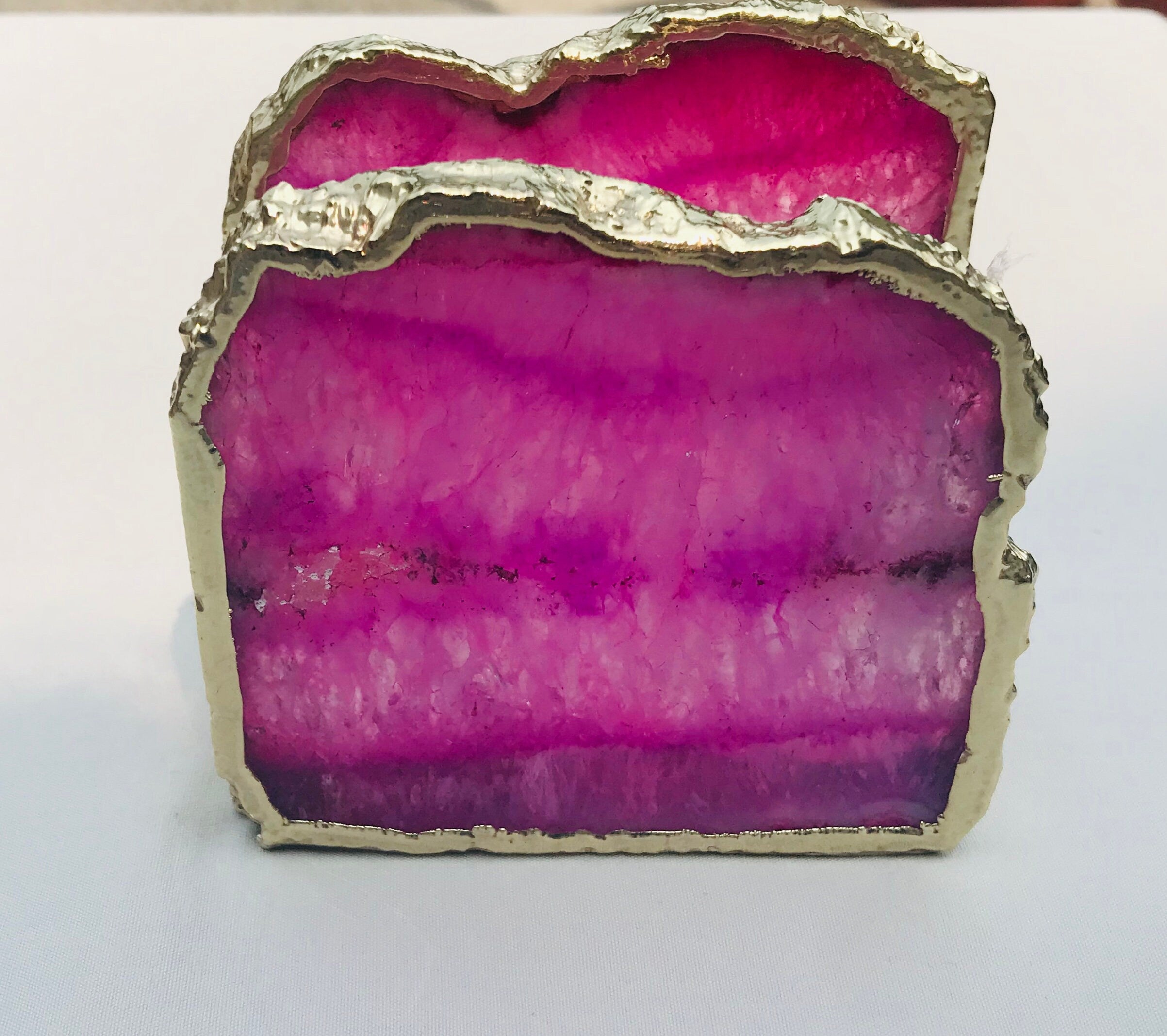 Pink Agate Napkin Holder/Natural Stone Napkin Holder/Paper Napkin Holder/Desk Napkin Holder/Picnic Holder-4