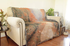 Autumn Authentic Tapestry Throw Blanket - Decorative Orange Fall Leaves Forest Woven Stitched Design - 50" x 60"-1