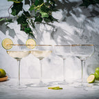 Gold Rim Glasses 7 oz, Set of 4 Gold Rim Classic Manhattan Glasses (Ribbed)-3