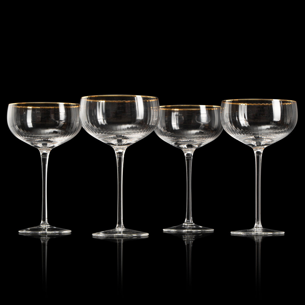 Gold Rim Glasses 7 oz, Set of 4 Gold Rim Classic Manhattan Glasses (Ribbed)-1