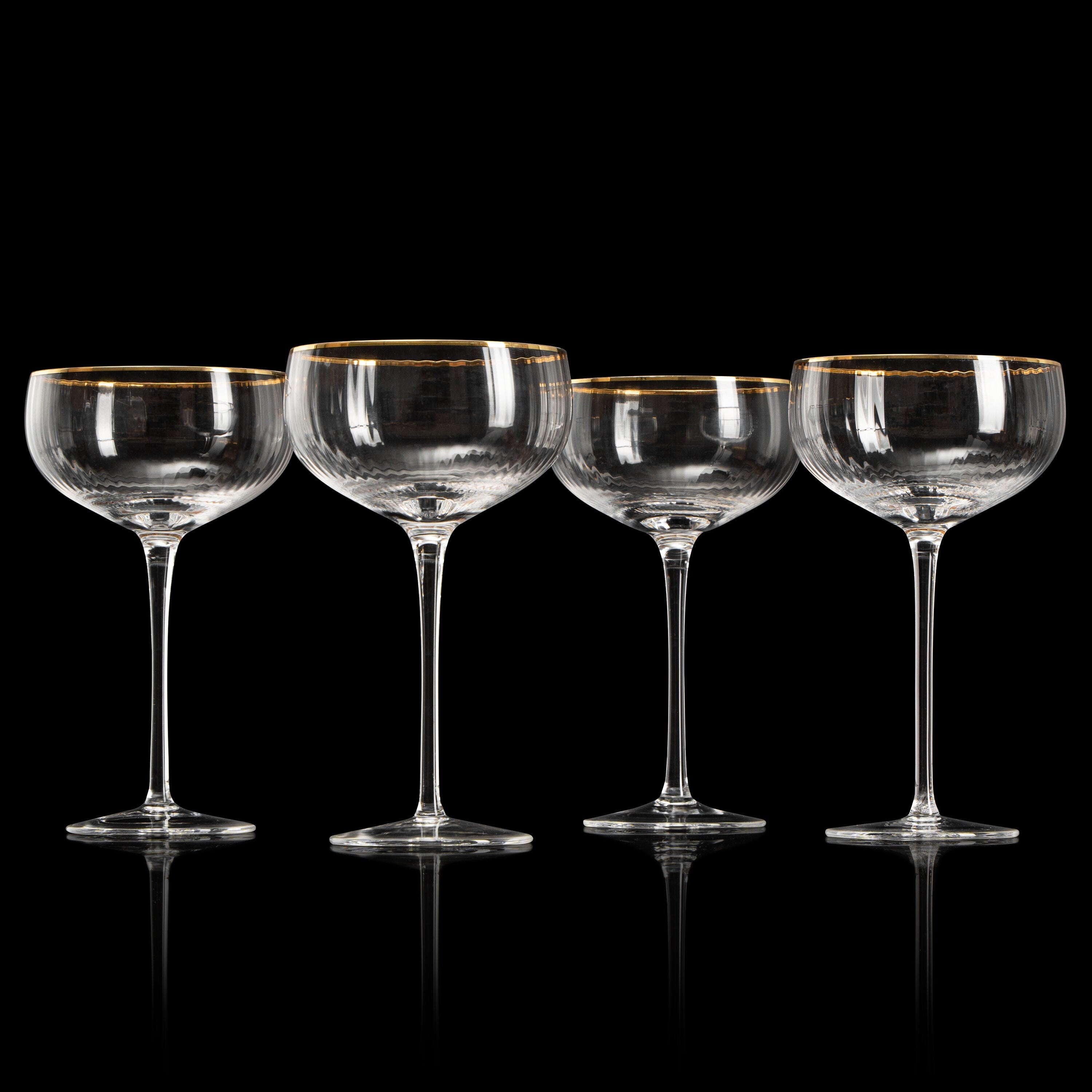 Gold Rim Glasses 7 oz, Set of 4 Gold Rim Classic Manhattan Glasses (Ribbed)-1