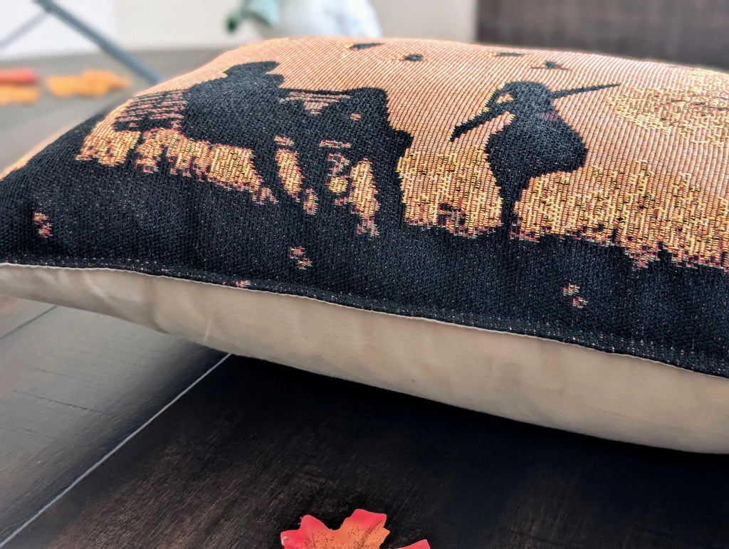 Handmade Tapestry Lumbar Pillow – Rustic Autumn Silhouette, 12x19-2