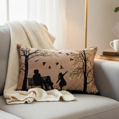 Handmade Tapestry Lumbar Pillow – Rustic Autumn Silhouette, 12x19-1