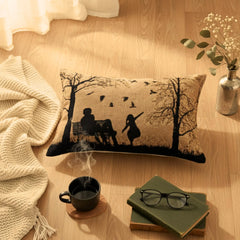 Handmade Tapestry Lumbar Pillow – Rustic Autumn Silhouette, 12x19-0